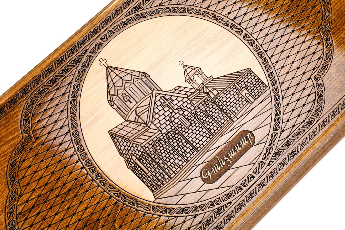 Handmade Wooden Two-Sided Backgammon Set with Artsakh Monument and Gandzasar, 60 cm - photo 2
