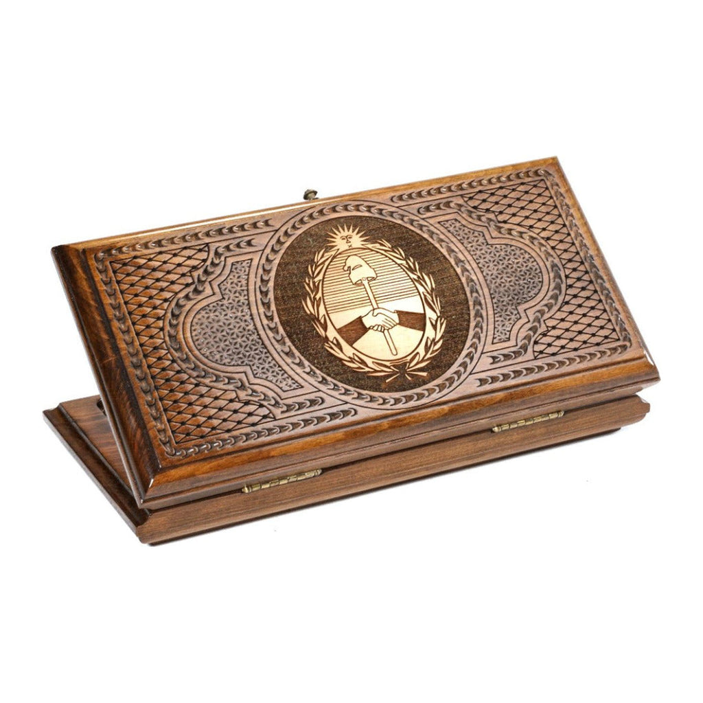 Handmade Wooden Backgammon Set with Argentine Coat of Arms, 30 cm