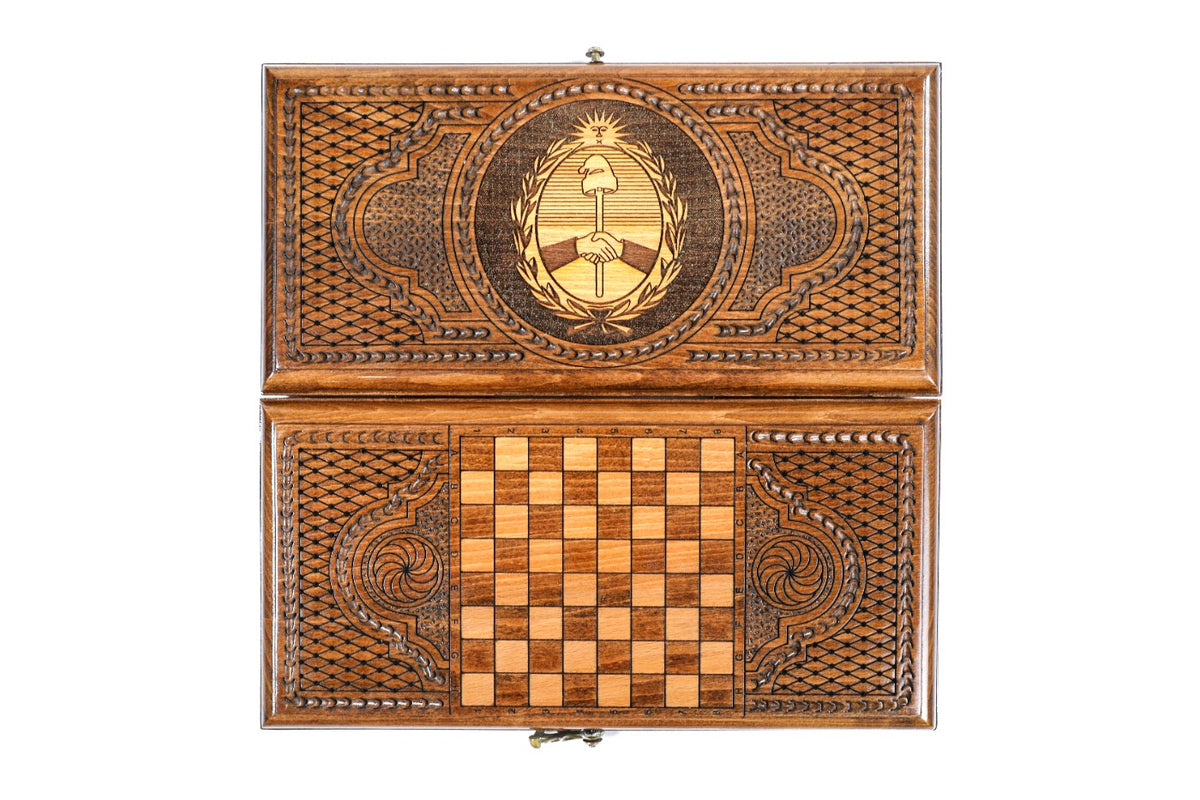 Handmade Wooden Backgammon Set with Argentine Coat of Arms, 30 cm - photo 11