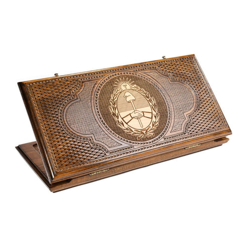 Backgammon Set with Argentine Coat of Arms, 50 cm – handmade wooden nardi board by Hrachya Ohanyan