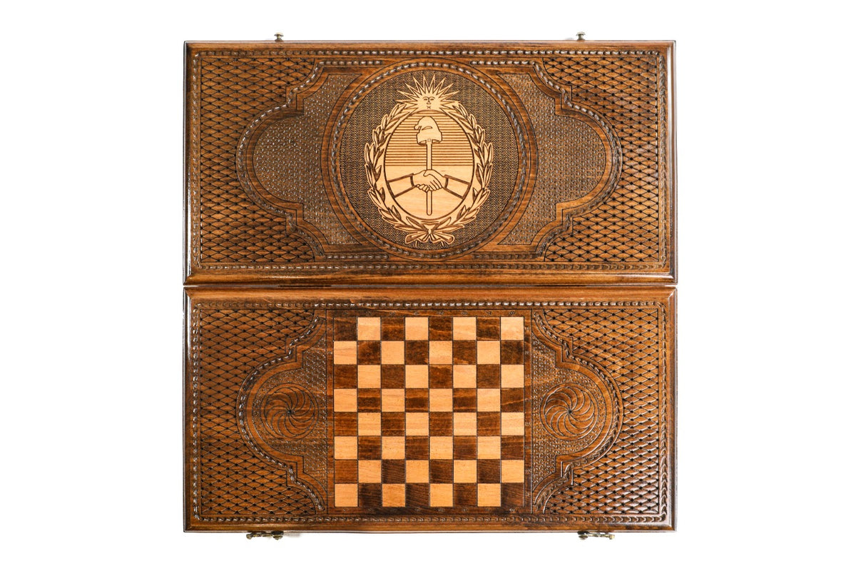 Handmade Wooden Backgammon Set with Argentine Coat of Arms, 50 cm - photo 11