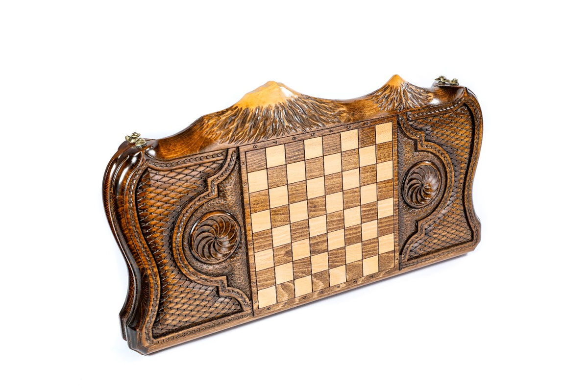 Handmade Wooden Backgammon Set with Etchmiadzin Cathedral and Ararat Outline, 50 cm - photo 4