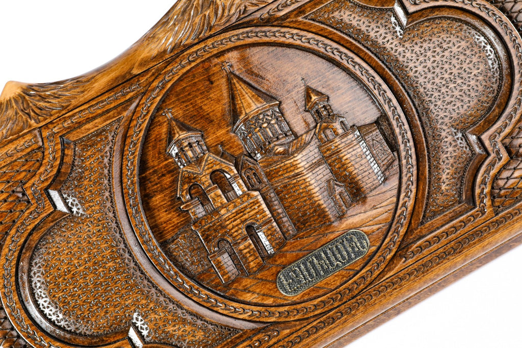 Handmade Wooden Backgammon Set with Etchmiadzin Cathedral and Ararat Outline, 50 cm - photo 2