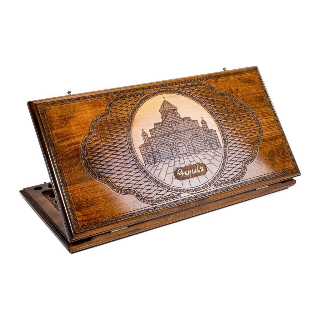 Handmade Wooden Backgammon Set with Church of St. Gayane, 60 cm (Model 11957)