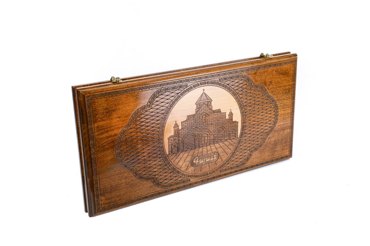 Handmade Wooden Backgammon Set with Church of St. Gayane, 60 cm - photo 6