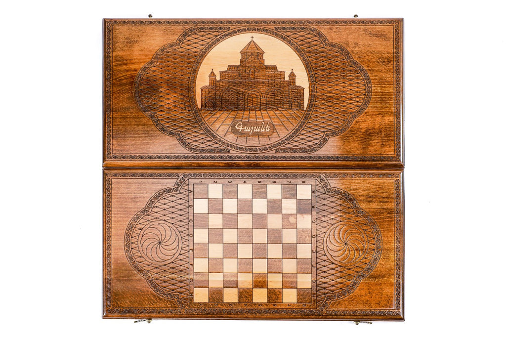 Handmade Wooden Backgammon Set with Church of St. Gayane, 60 cm - photo 11