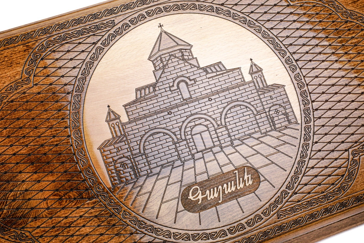 Handmade Wooden Backgammon Set with Church of St. Gayane, 60 cm - photo 2