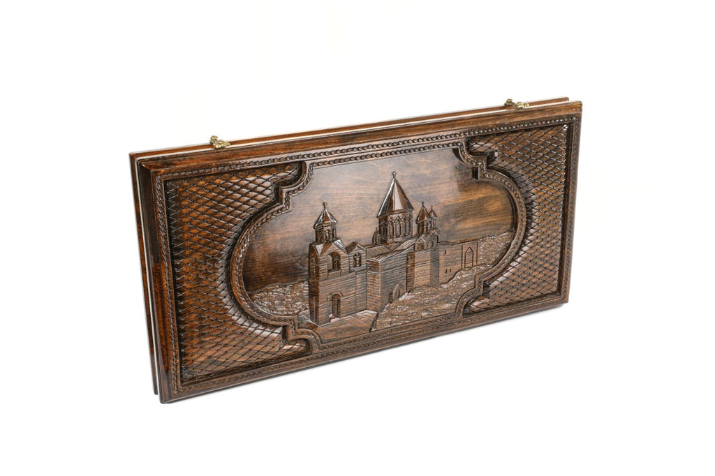 Handmade Wooden Backgammon Set with Etchmiadzin Cathedral, 60 cm - photo 6
