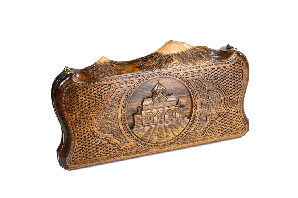 Handmade Wooden Backgammon Set with Church of St. Gayane and Ararat Outline, 40 cm - photo 6