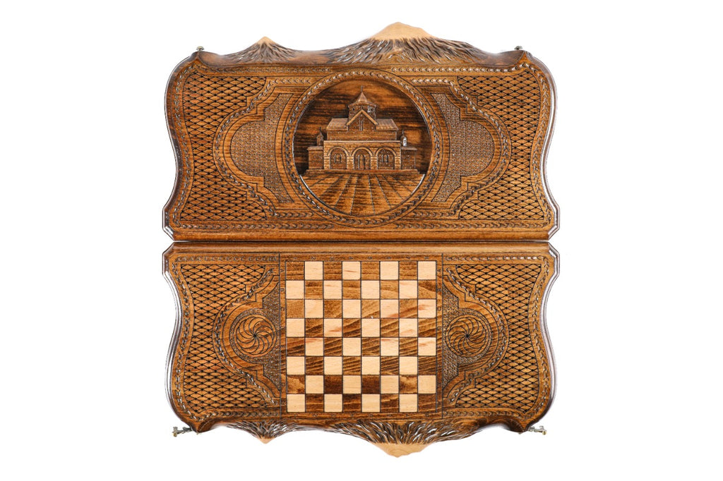 Handmade Wooden Backgammon Set with Church of St. Gayane and Ararat Outline, 40 cm - photo 11