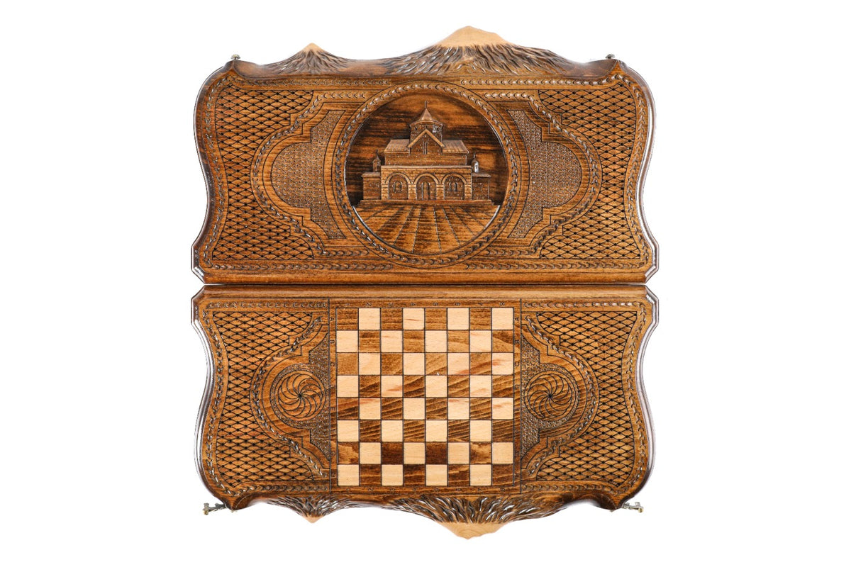 Handmade Wooden Backgammon Set with Church of St. Gayane and Ararat Outline, 40 cm - photo 11