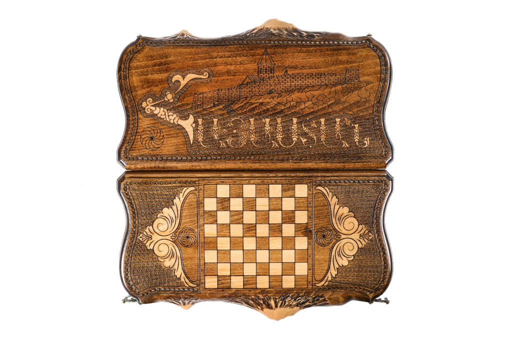 Handmade Wooden Backgammon Set with Khor Virap Monastery, Hayastan and Ararat Outline, 40 cm - photo 11