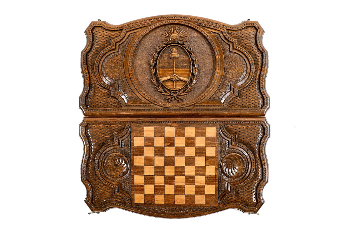 Handmade Wooden Backgammon Set with Argentine Coat of Arms, 60 cm - photo 11