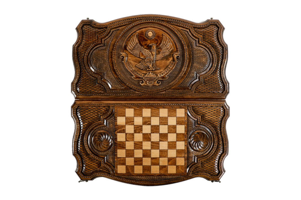 Handmade Wooden Backgammon Set with Dagestan Coat of Arms, 60 cm - photo 11