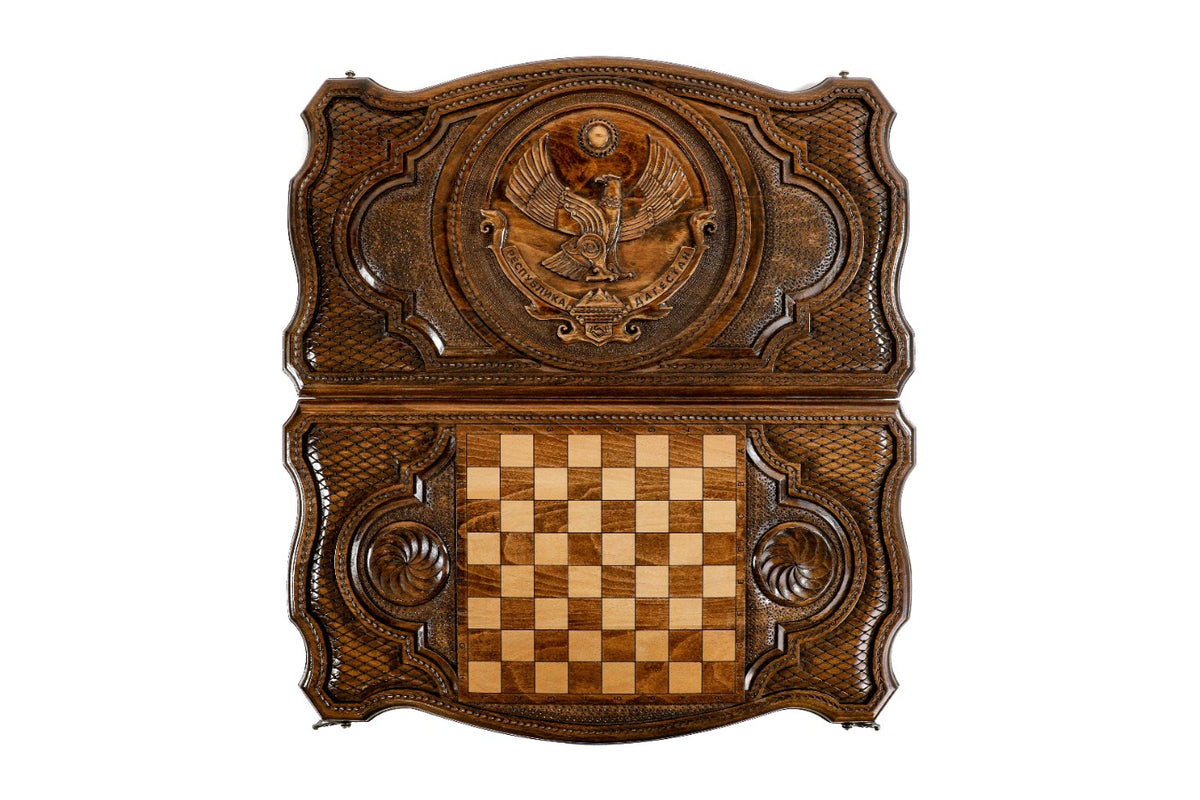 Handmade Wooden Backgammon Set with Dagestan Coat of Arms, 60 cm - photo 11