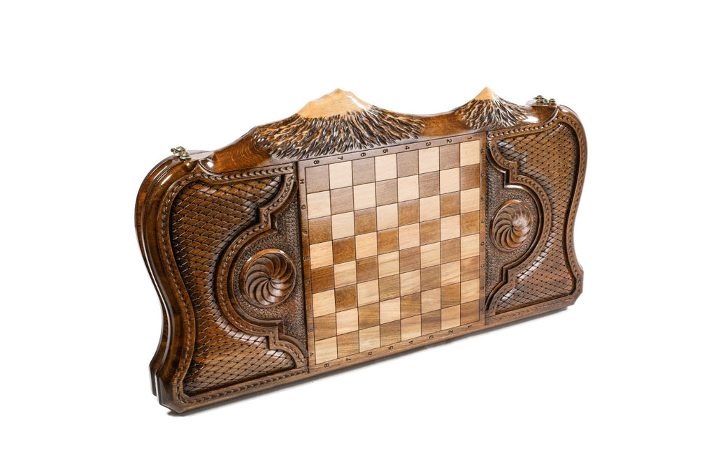 Handmade Wooden Backgammon Set with Armenian Coat of Arms and Ararat Outline, 60 cm - photo 4