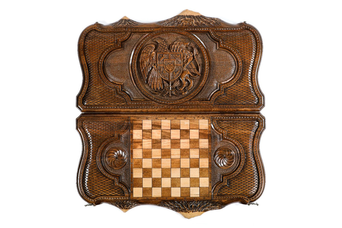 Handmade Wooden Backgammon Set with Armenian Coat of Arms and Ararat Outline, 60 cm - photo 11