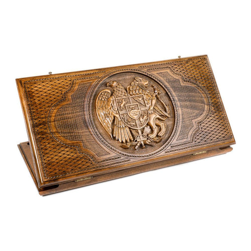 Backgammon Set with Armenian Coat of Arms, 60 cm – handmade wooden nardi board by Hrachya Ohanyan