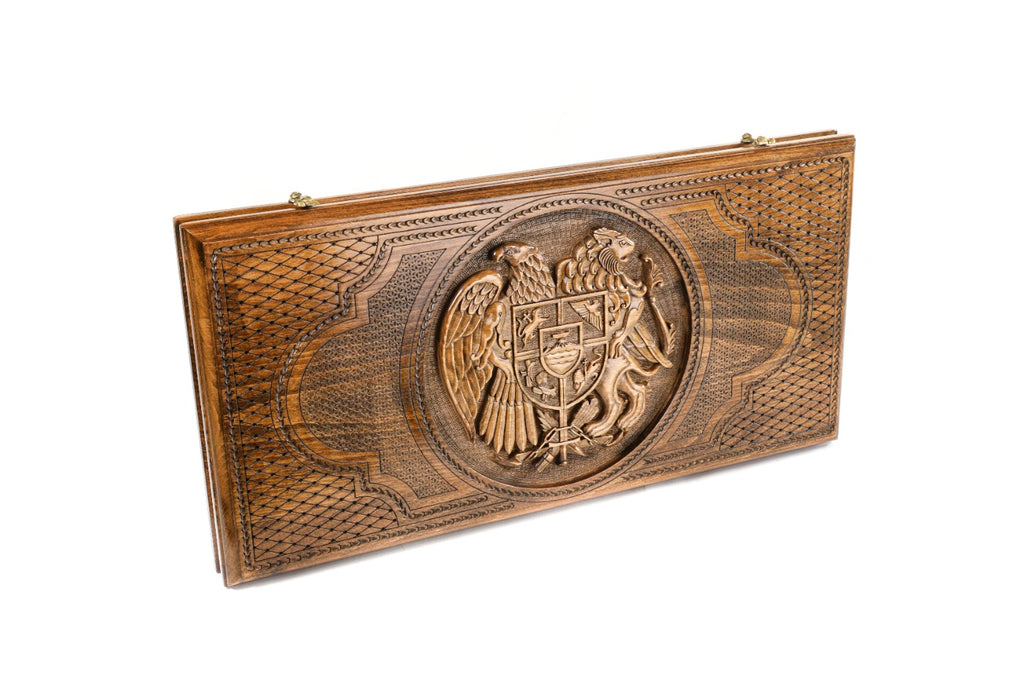 Handmade Wooden Backgammon Set with Armenian Coat of Arms, 60 cm - photo 6