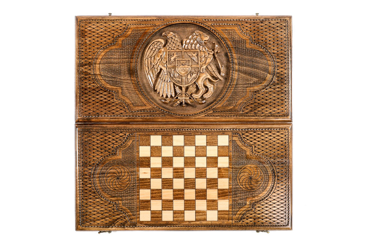 Handmade Wooden Backgammon Set with Armenian Coat of Arms, 60 cm - photo 10