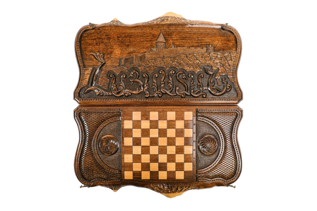 Handmade Wooden Backgammon Set with Khor Virap Monastery, Hayastan and Ararat Outline, 60 cm - photo 11