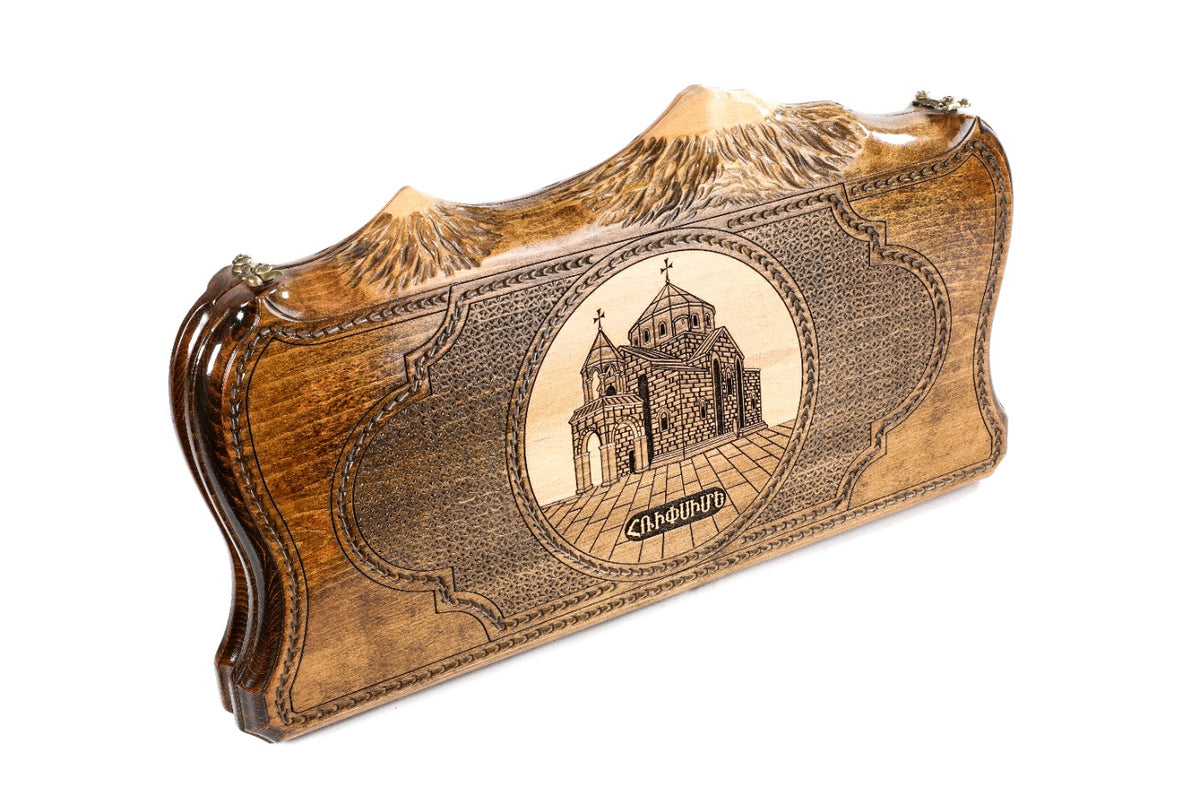 Handmade Wooden Backgammon Set with Church of St. Hripsime and Ararat Outline, 50 cm - photo 6
