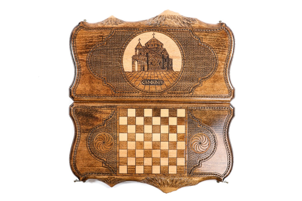 Handmade Wooden Backgammon Set with Church of St. Hripsime and Ararat Outline, 50 cm - photo 11
