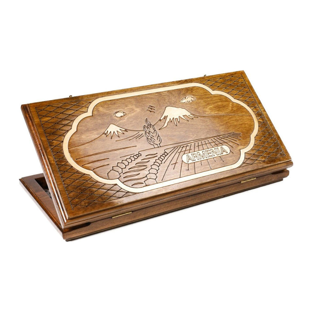 Handmade Wooden Backgammon Set with Mount Ararat, 50 cm (Model 16304)