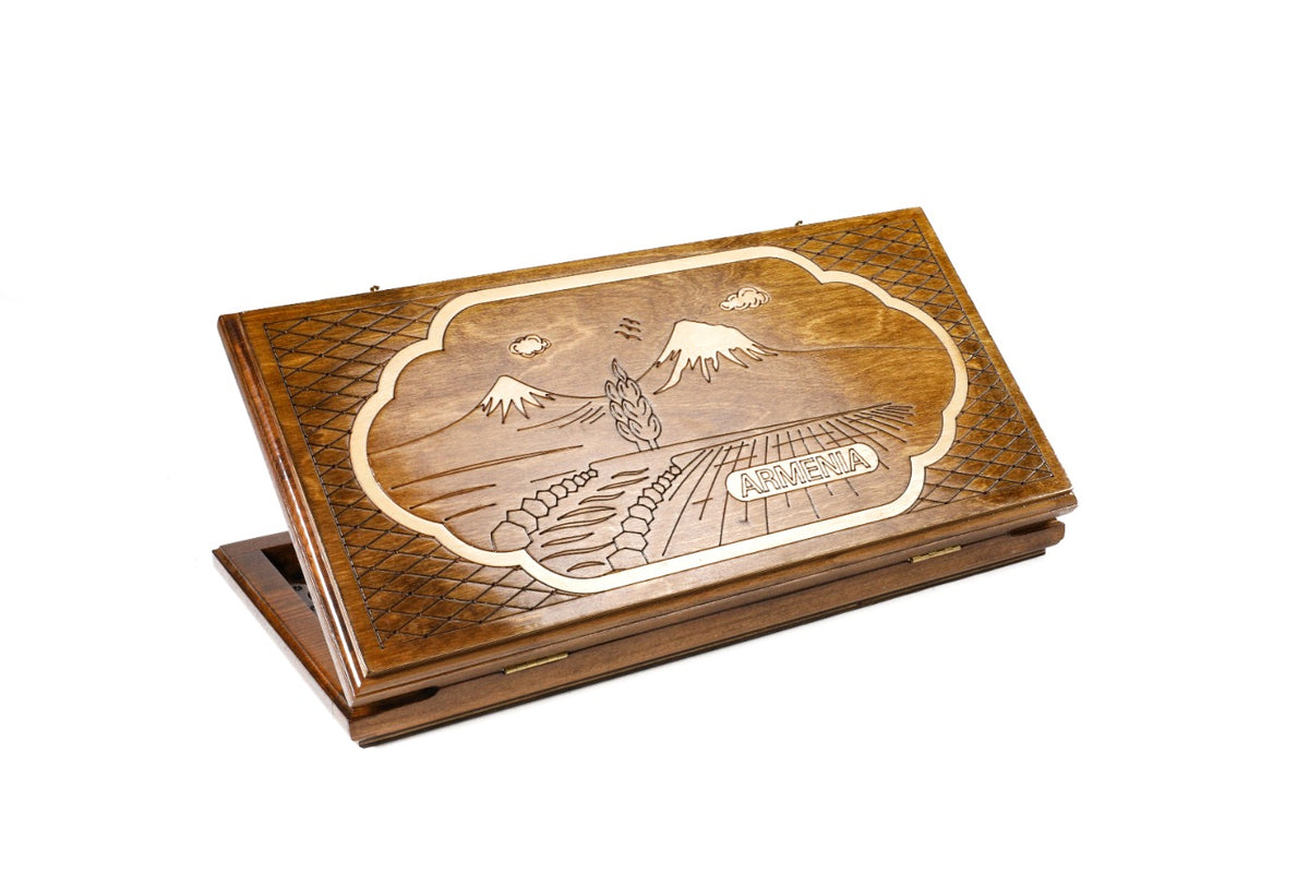 Handmade Wooden Backgammon Set with Mount Ararat, 50 cm (Model 16304)