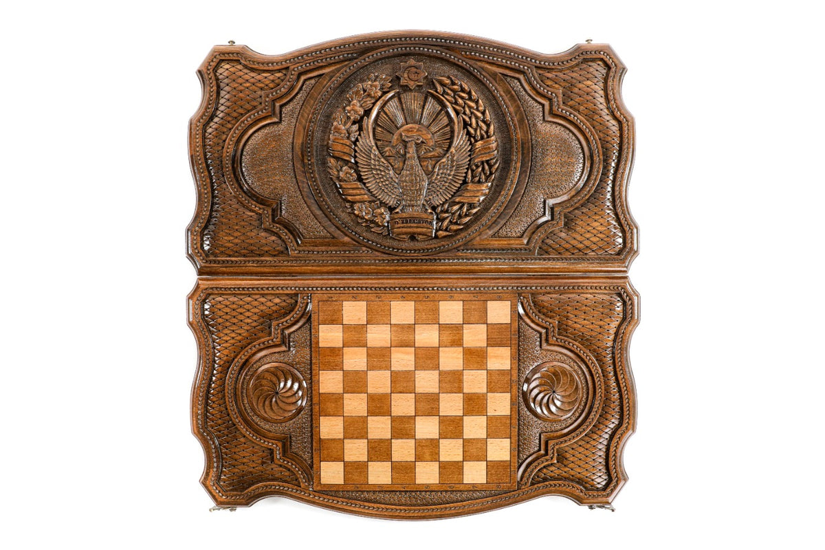 Handmade Wooden Backgammon Set with Uzbekistan Coat of Arms, 60 cm - photo 11