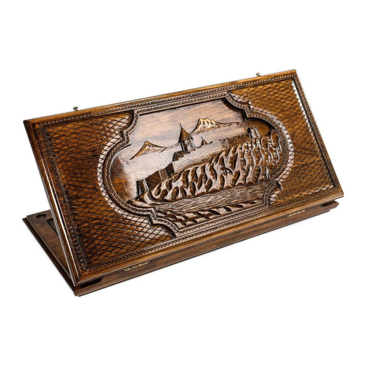 Backgammon Set with Khor Virap Monastery, 60 cm – handmade wooden nardi board by Hrachya Ohanyan