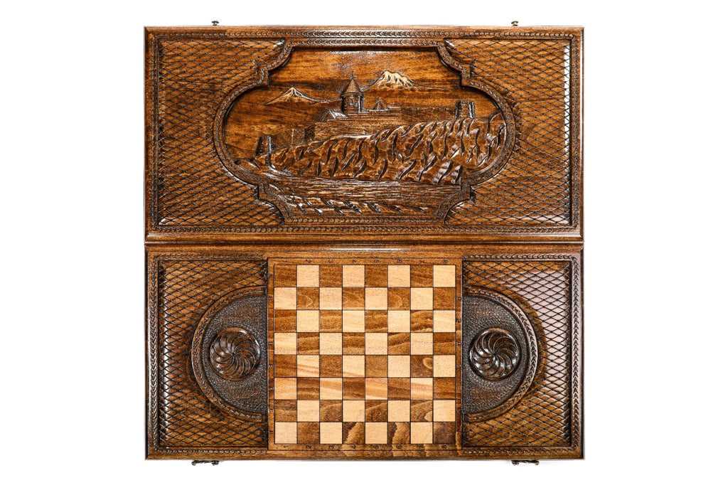 Handmade Wooden Backgammon Set with Khor Virap Monastery, 60 cm - photo 11