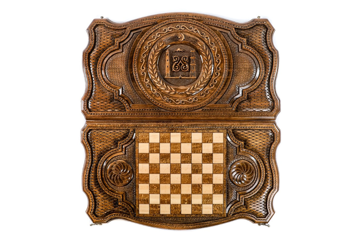 Handmade Wooden Backgammon Set with Chechen Coat of Arms, 60 cm - photo 11