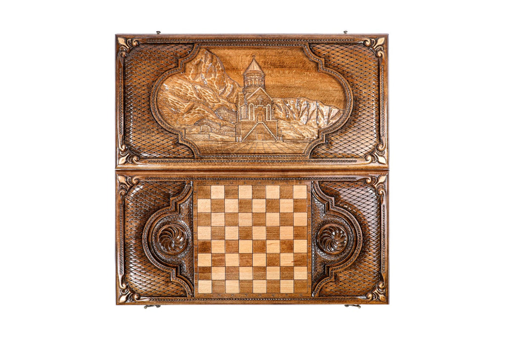 Handmade Wooden Backgammon Set with Noravank Monastery, 60 cm - photo 11