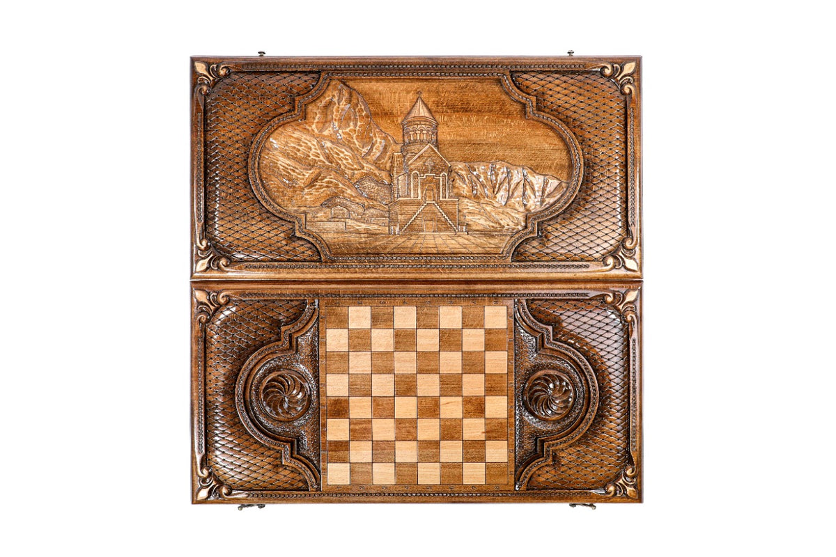 Handmade Wooden Backgammon Set with Noravank Monastery, 60 cm - photo 11