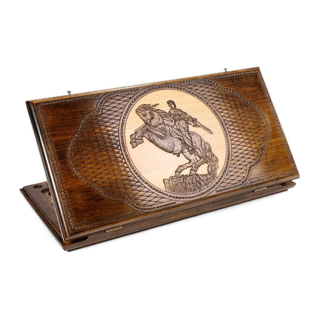 Handmade Wooden Backgammon Set with David of Sassoun, 60 cm (Model 11210)