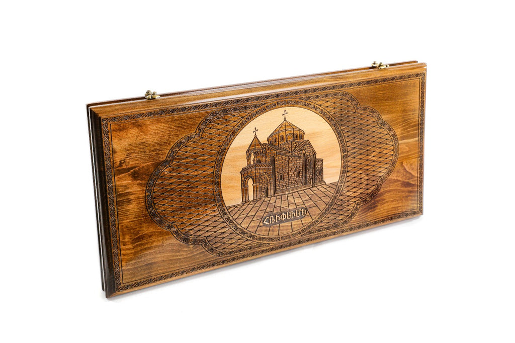 Handmade Wooden Backgammon Set with Church of St. Hripsime, 60 cm - photo 6
