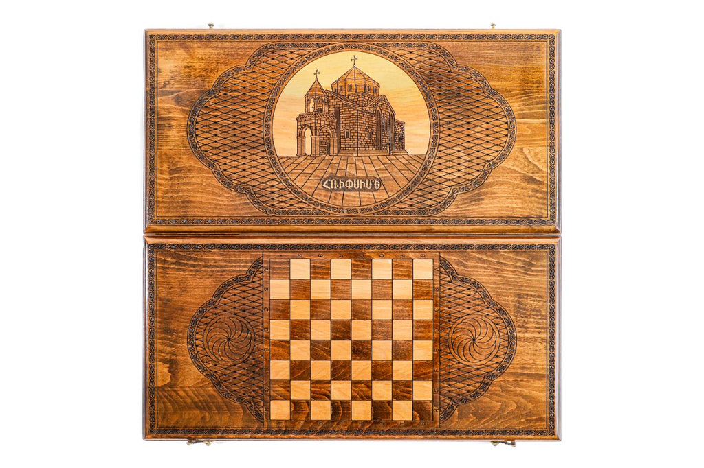 Handmade Wooden Backgammon Set with Church of St. Hripsime, 60 cm - photo 11