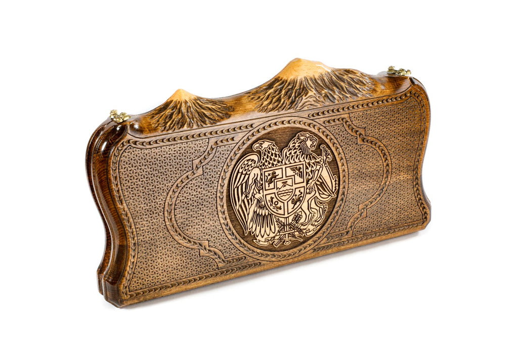 Handmade Wooden Backgammon Set with Armenian Coat of Arms and Ararat Outline, 40 cm - photo 6