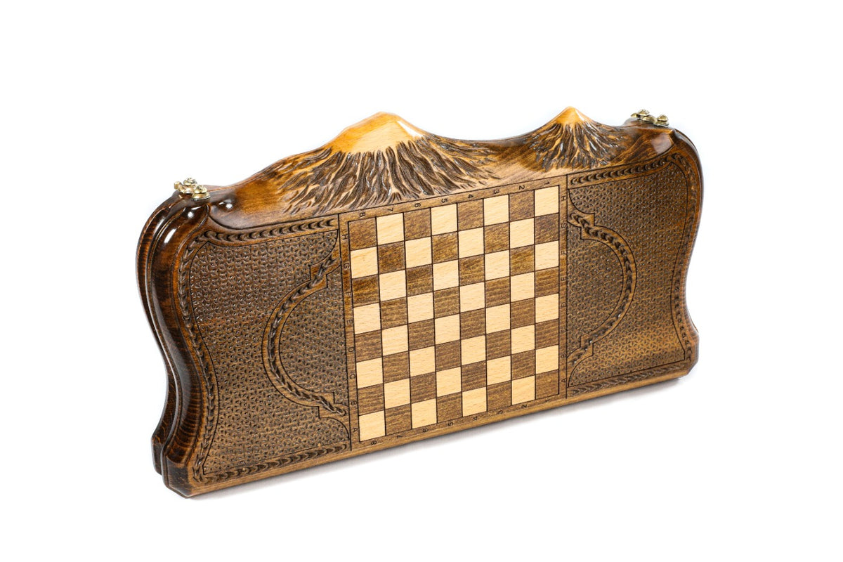 Handmade Wooden Backgammon Set with Armenian Coat of Arms and Ararat Outline, 40 cm - photo 4