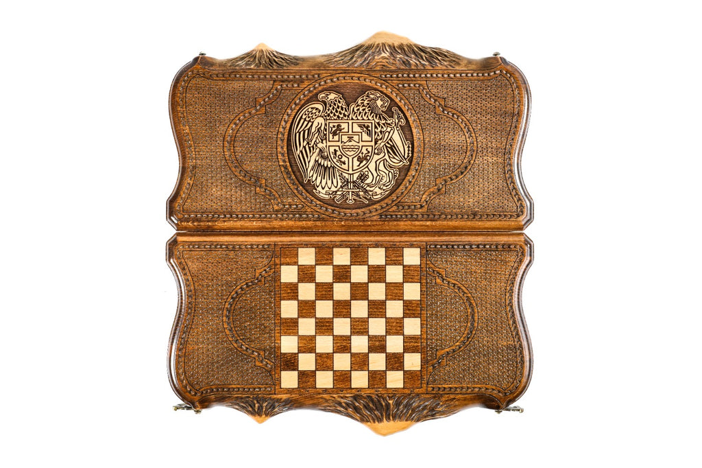Handmade Wooden Backgammon Set with Armenian Coat of Arms and Ararat Outline, 40 cm - photo 11