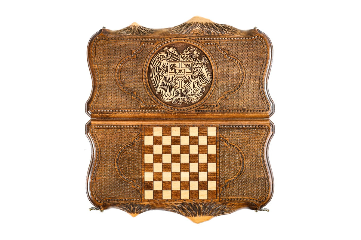 Handmade Wooden Backgammon Set with Armenian Coat of Arms and Ararat Outline, 40 cm - photo 11
