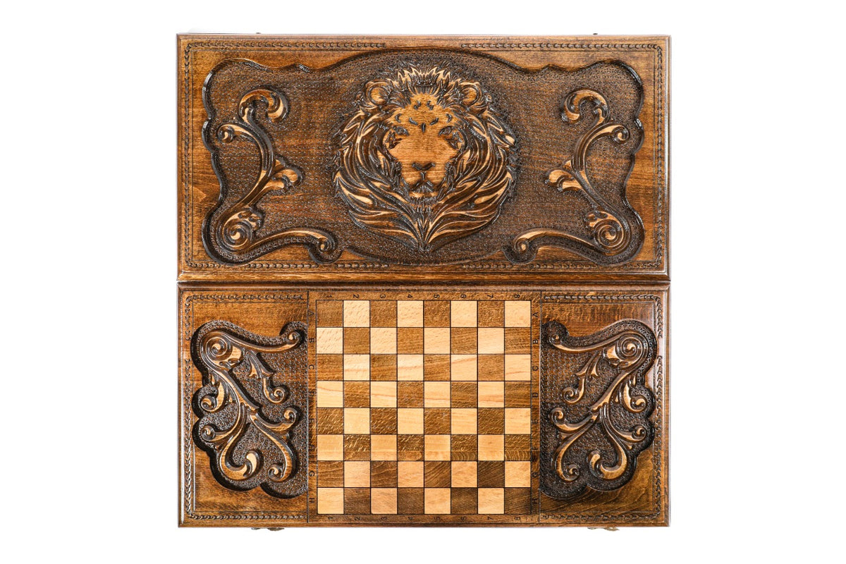 Handmade Wooden Backgammon Set with Lion, 60 cm - photo 11