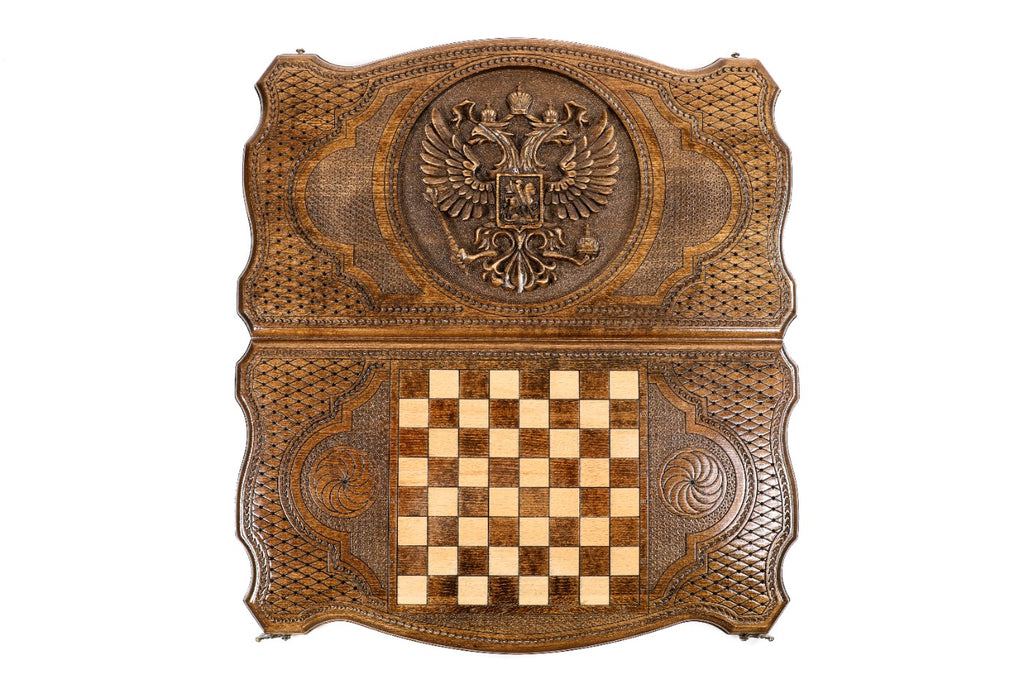 Handmade Wooden Backgammon Set with Russian Coat of Arms, 60 cm - photo 11