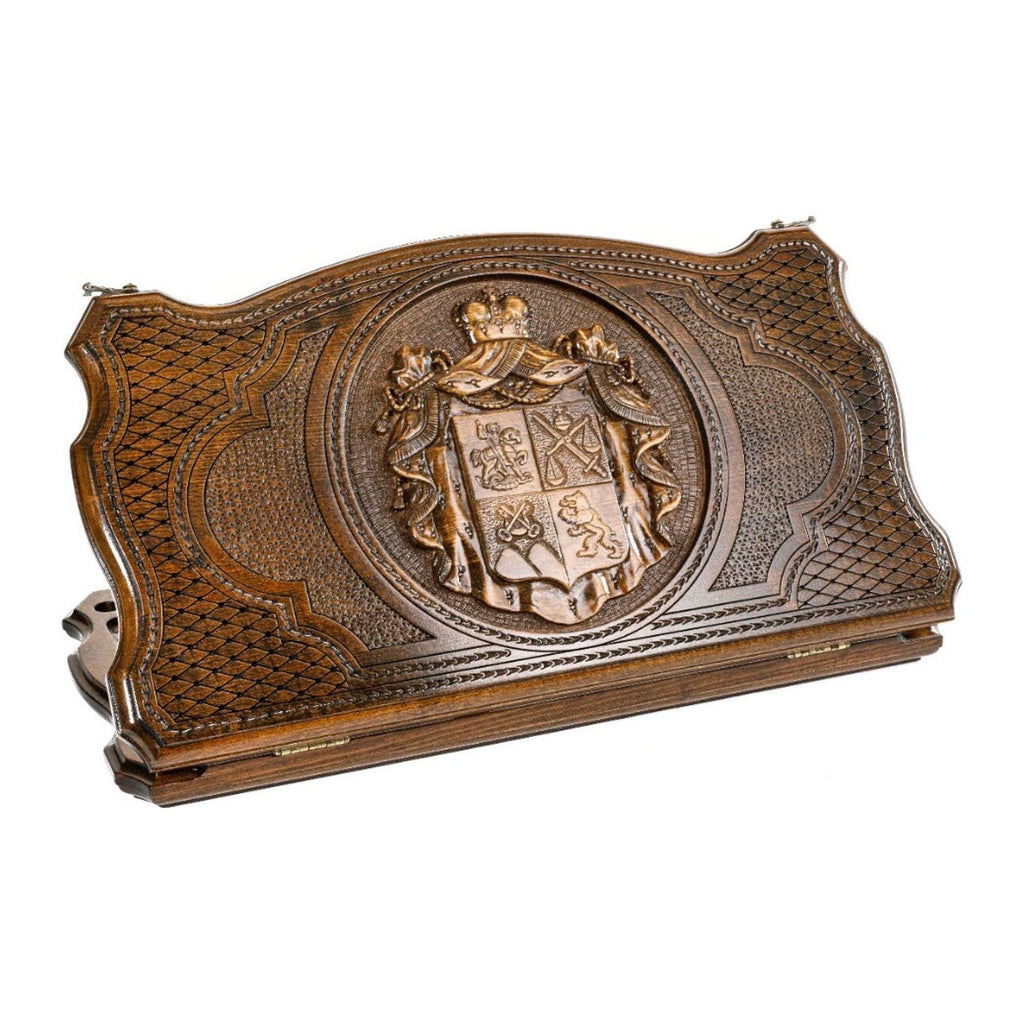 Handmade Wooden Two-Sided Backgammon Set with Georgian Coat of Arms, 60 cm (Model 11729)
