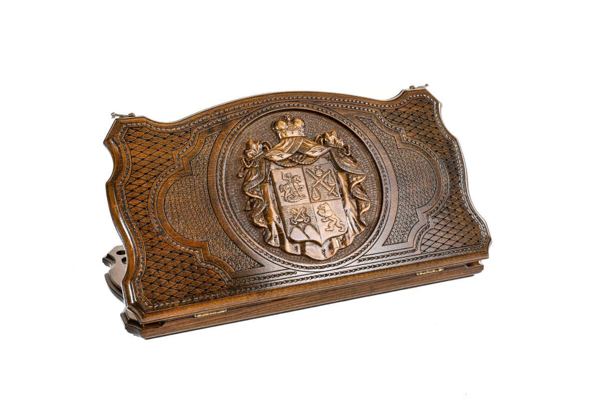 Handmade Wooden Two-Sided Backgammon Set with Georgian Coat of Arms, 60 cm (Model 11729)