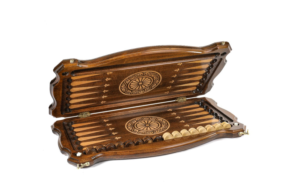 Handmade Wooden Two-Sided Backgammon Set with Georgian Coat of Arms, 60 cm - photo 5