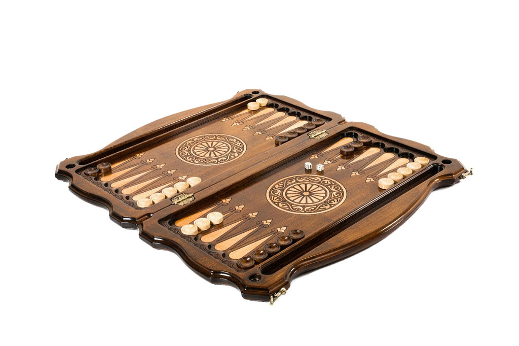 Handmade Wooden Two-Sided Backgammon Set with Georgian Coat of Arms, 60 cm - photo 3