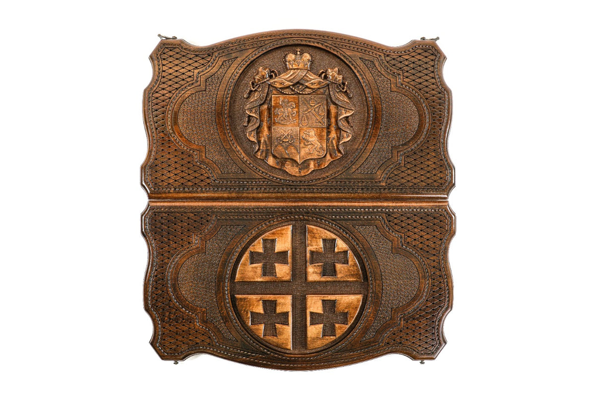 Handmade Wooden Two-Sided Backgammon Set with Georgian Coat of Arms, 60 cm - photo 4