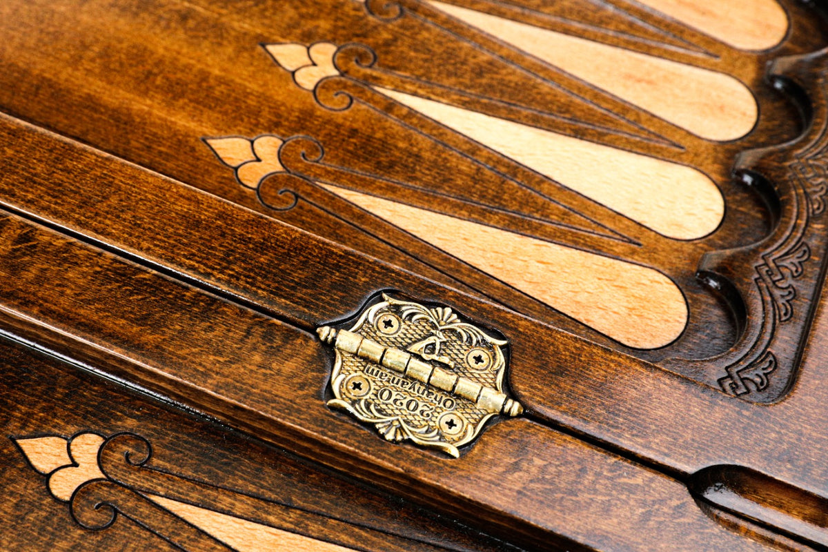 Handmade Wooden Two-Sided Backgammon Set with Georgian Coat of Arms, 60 cm - photo 10